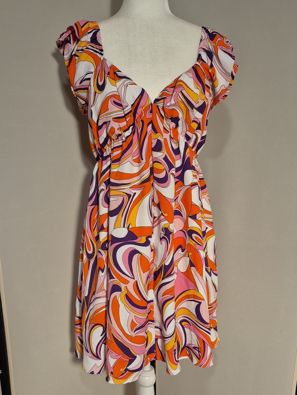 NWT Women’s Express Empire Waist Groovy Boho Swirl Print  Dress - Sz. M